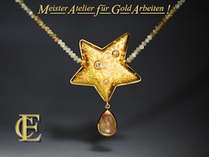 Anhaenger-von-Hoefelmaier-in-Gelbgold-mit Granulation-Sternenmotiv-Brillanten-Champagner-und-in-Rosenschliff-001